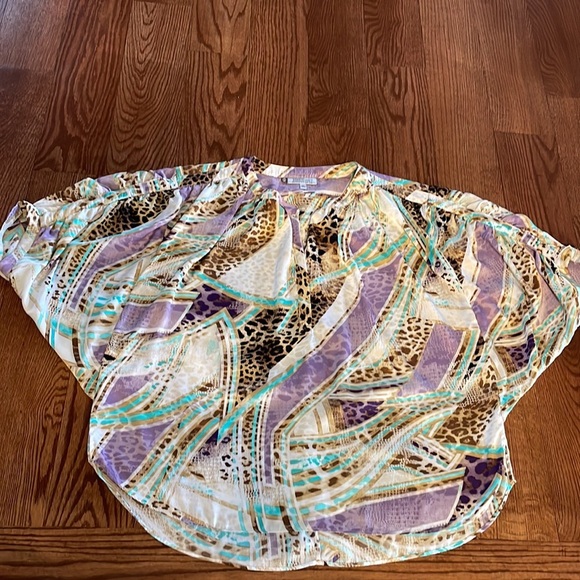 JENNIFER LOPEZ colorful Animal print blouse bat stationery pleat sleeve XL drape - Picture 17 of 17